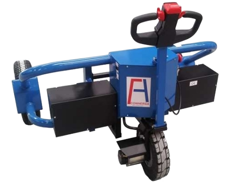 Transpalette tout terrain bleue et rouge d'une charge de 1200 kg
